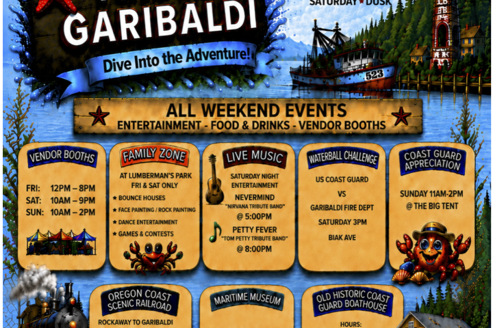 Colorful poster for the 66th Annual Garibaldi Days from July 24-26, 2026 with events and sponsors.